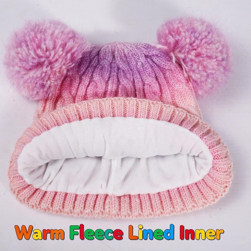 ACTLATI Kids Winter Knitted Beanie Hat Colorful Pompom Ears Ski Hat for Boy Girl(Ages 7-12) - Image 3